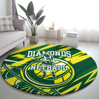 Australian Diamonds Netball Round Carpet Sharp Abstract Slash Pattern With Netball Graphic Art