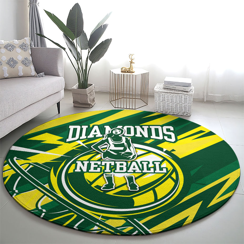 Australian Diamonds Netball Round Carpet Sharp Abstract Slash Pattern With Netball Graphic Art