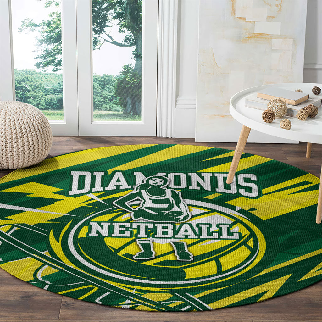 Australian Diamonds Netball Round Carpet Sharp Abstract Slash Pattern With Netball Graphic Art