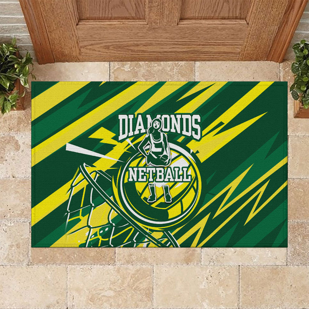 Australian Diamonds Netball Rubber Doormat Sharp Abstract Slash Pattern With Netball Graphic Art