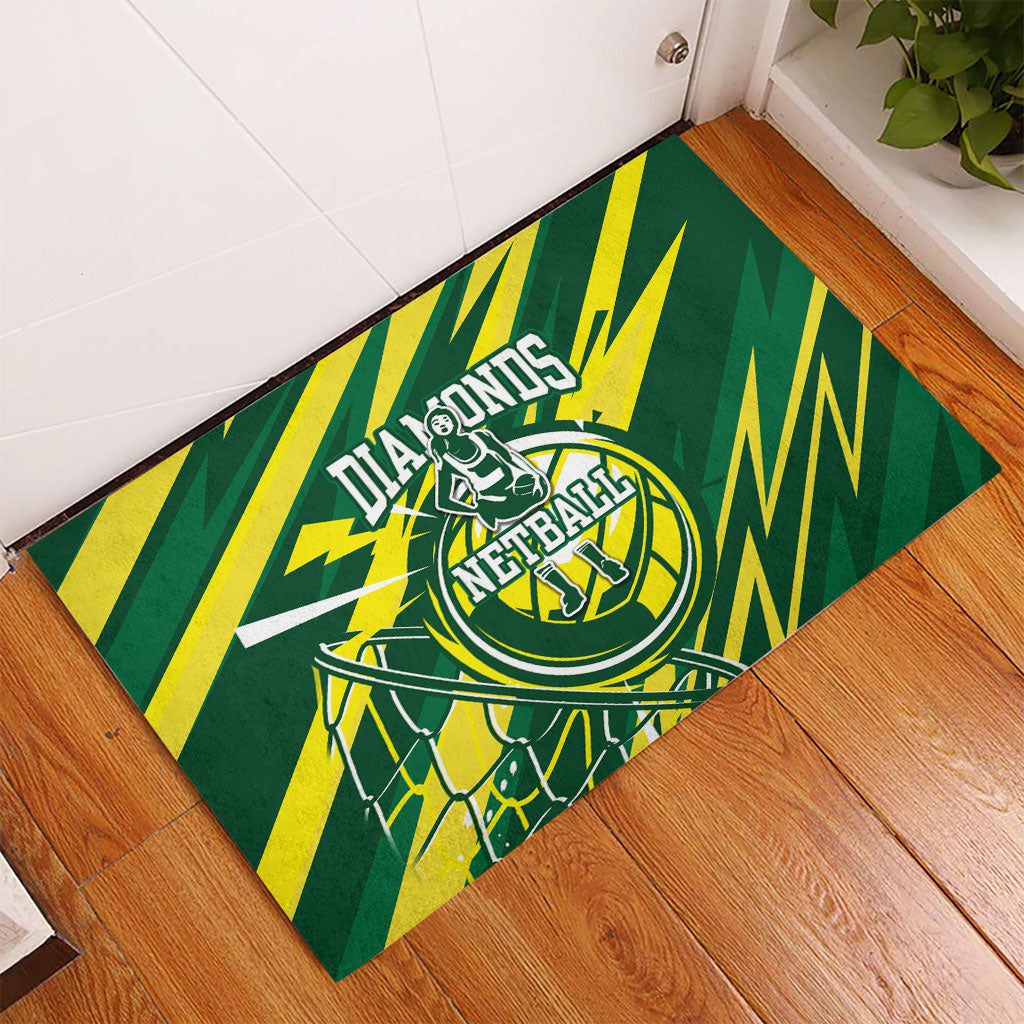 Australian Diamonds Netball Rubber Doormat Sharp Abstract Slash Pattern With Netball Graphic Art