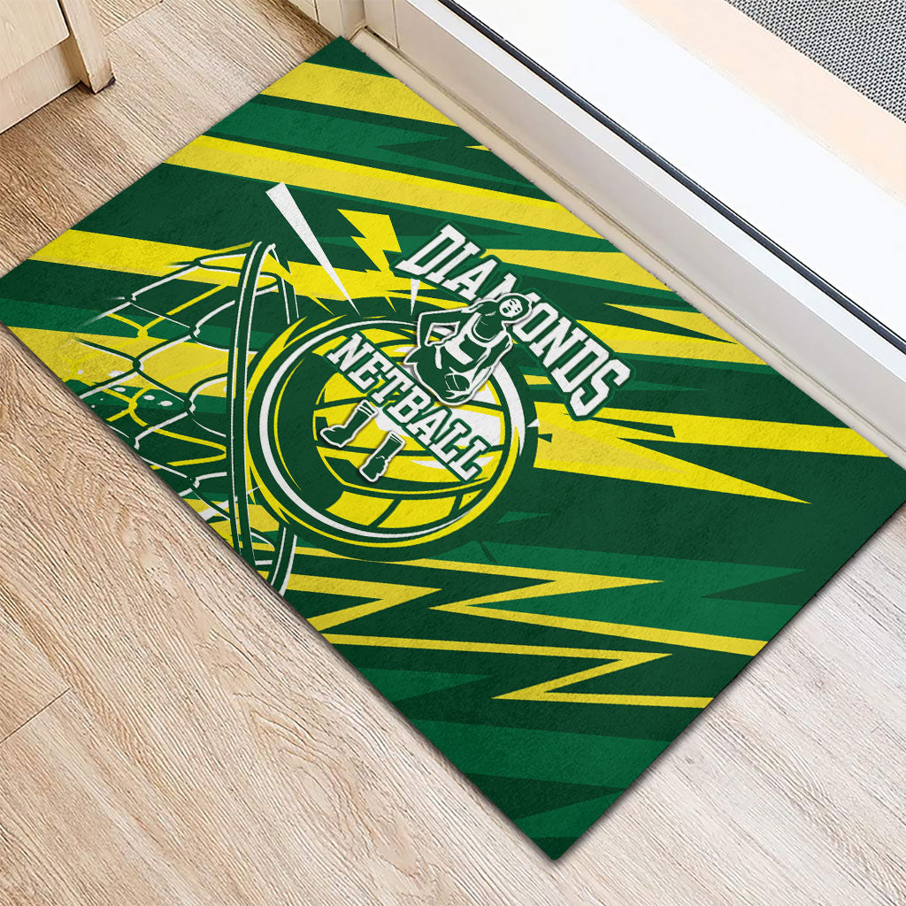 Australian Diamonds Netball Rubber Doormat Sharp Abstract Slash Pattern With Netball Graphic Art