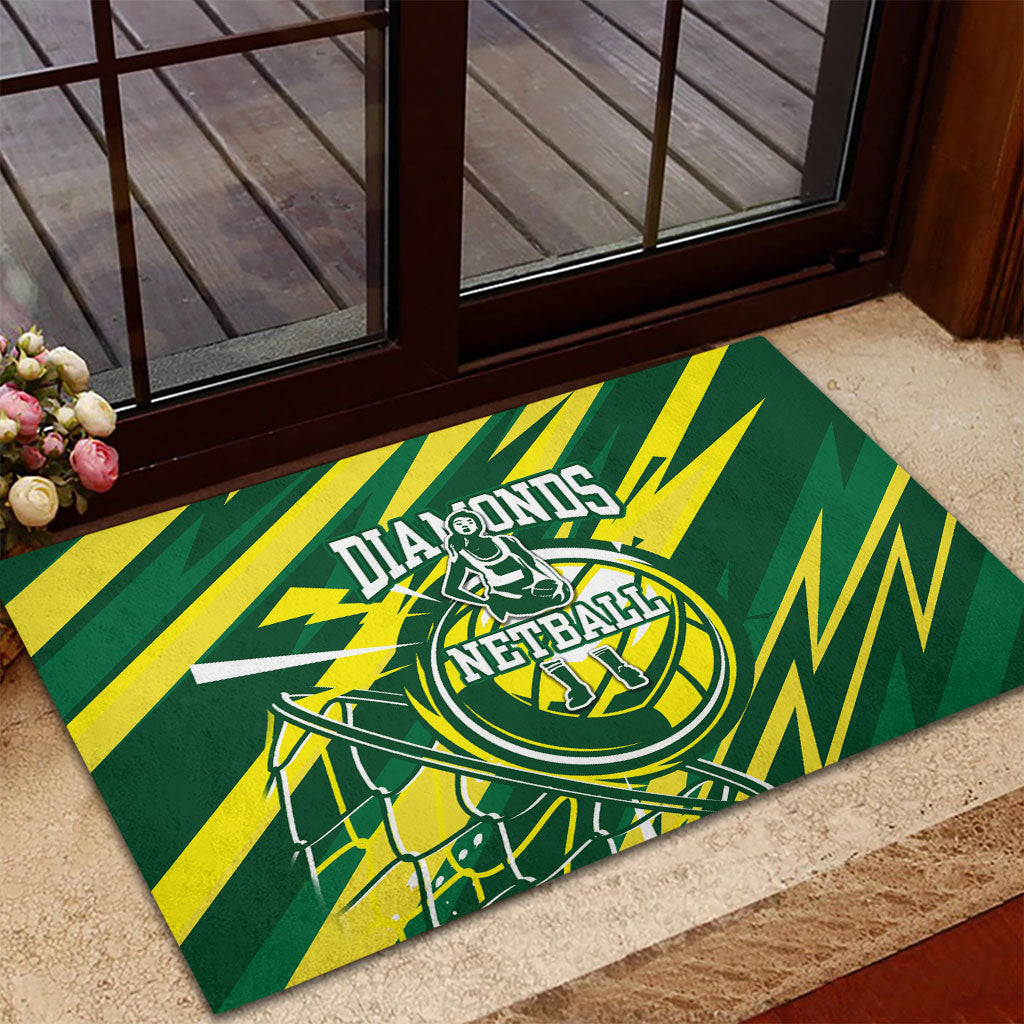 Australian Diamonds Netball Rubber Doormat Sharp Abstract Slash Pattern With Netball Graphic Art