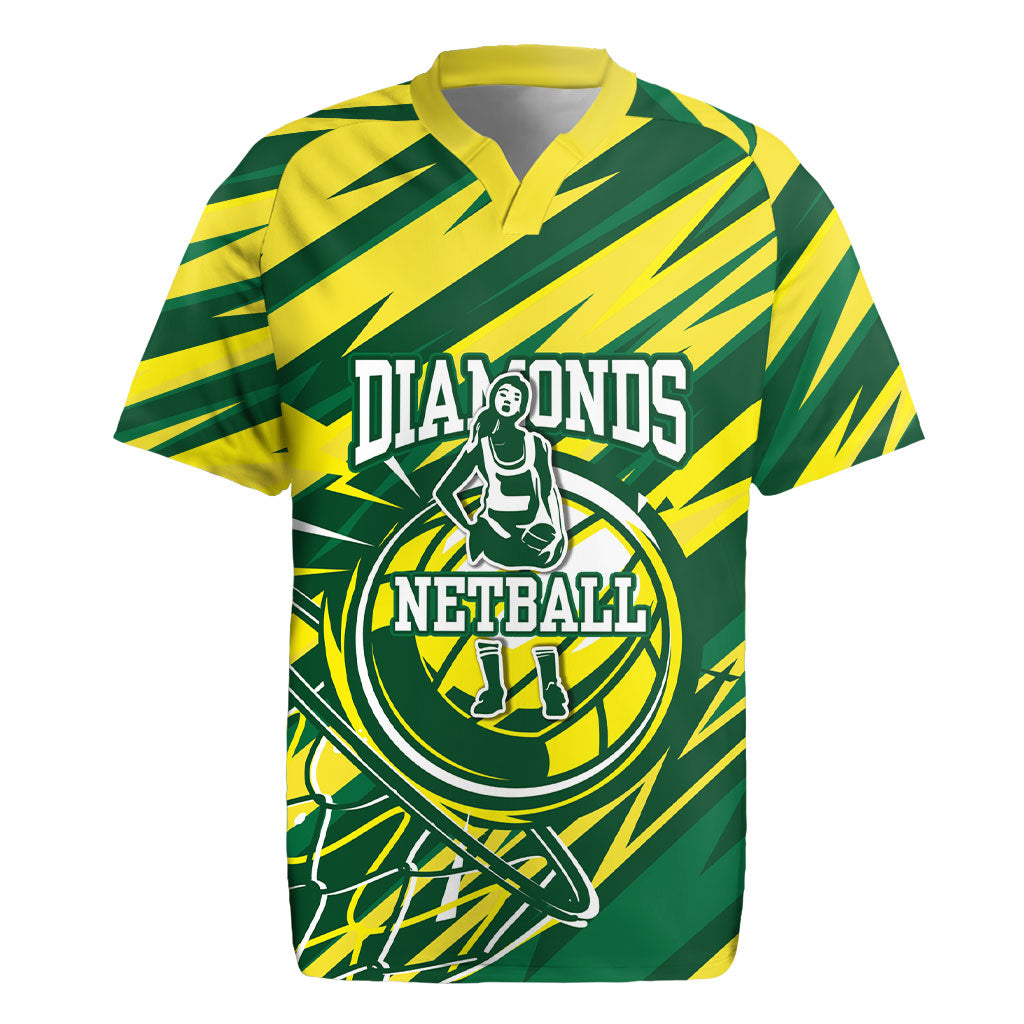 Australian Diamonds Netball Rugby Jersey Sharp Abstract Slash Pattern With Netball Graphic Art