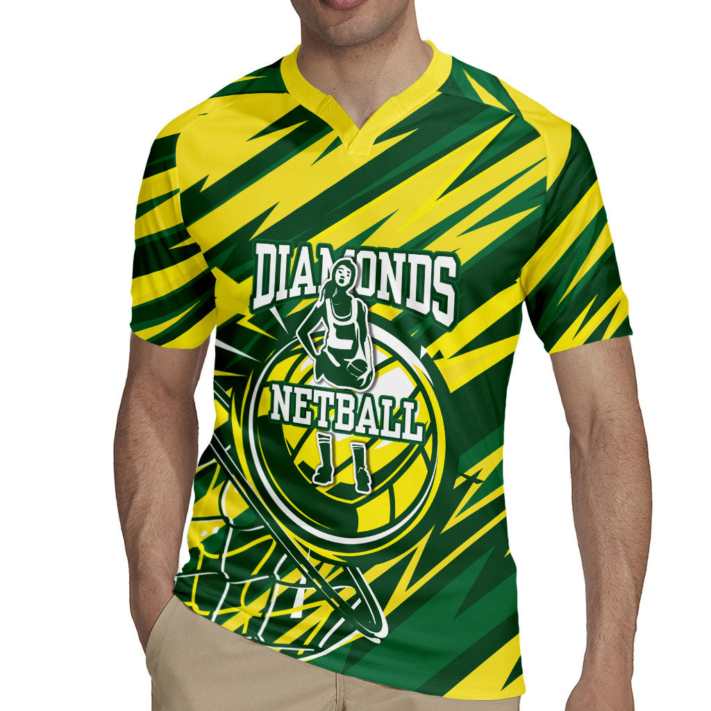 Australian Diamonds Netball Rugby Jersey Sharp Abstract Slash Pattern With Netball Graphic Art