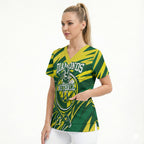 Australian Diamonds Netball Scrub Top Sharp Abstract Slash Pattern With Netball Graphic Art