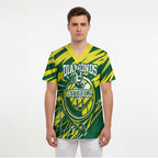 Australian Diamonds Netball Scrub Top Sharp Abstract Slash Pattern With Netball Graphic Art