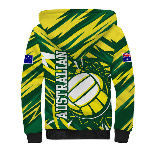 Australian Diamonds Netball Sherpa Hoodie Sharp Abstract Slash Pattern With Netball Graphic Art
