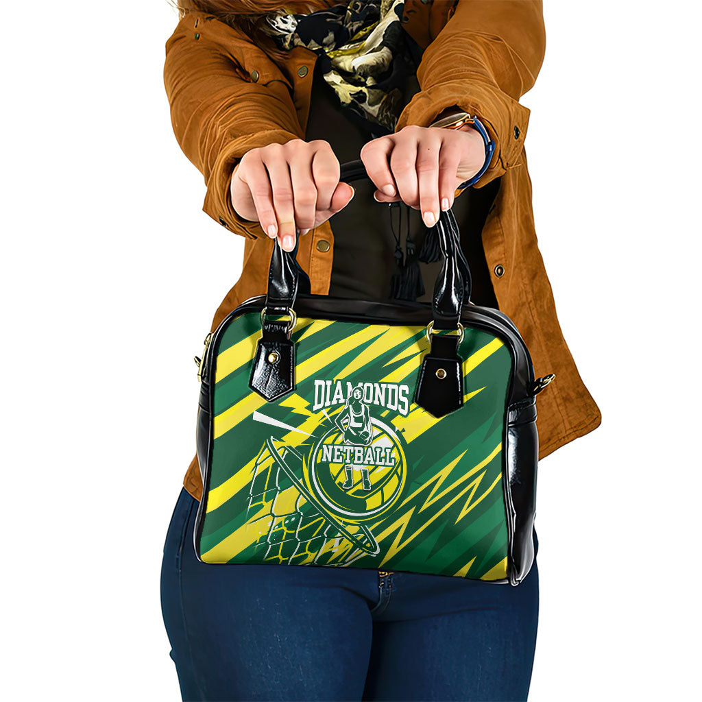 Australian Diamonds Netball Shoulder Handbag Sharp Abstract Slash Pattern With Netball Graphic Art