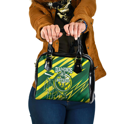 Australian Diamonds Netball Shoulder Handbag Sharp Abstract Slash Pattern With Netball Graphic Art