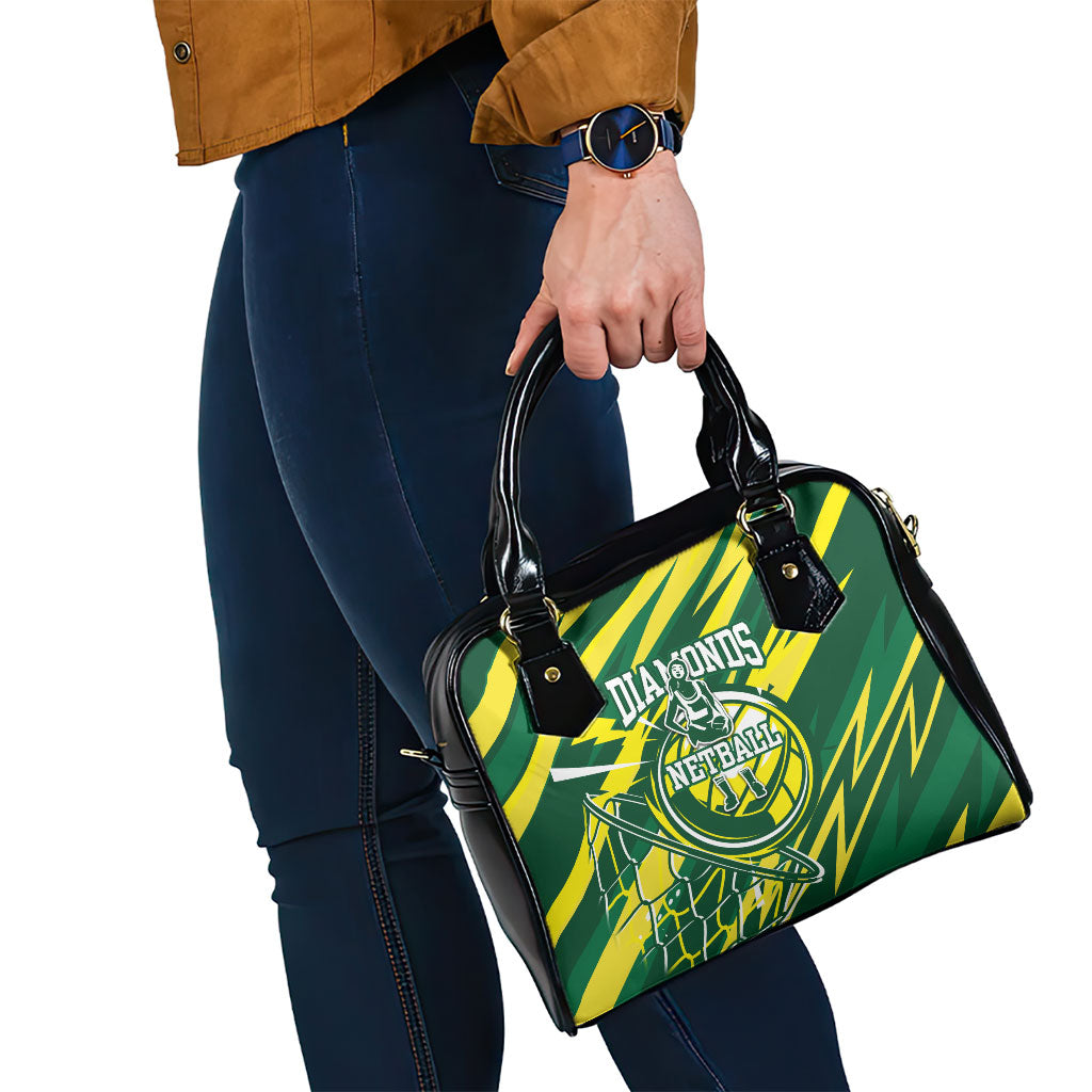 Australian Diamonds Netball Shoulder Handbag Sharp Abstract Slash Pattern With Netball Graphic Art