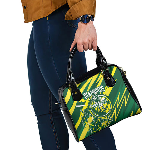 Australian Diamonds Netball Shoulder Handbag Sharp Abstract Slash Pattern With Netball Graphic Art