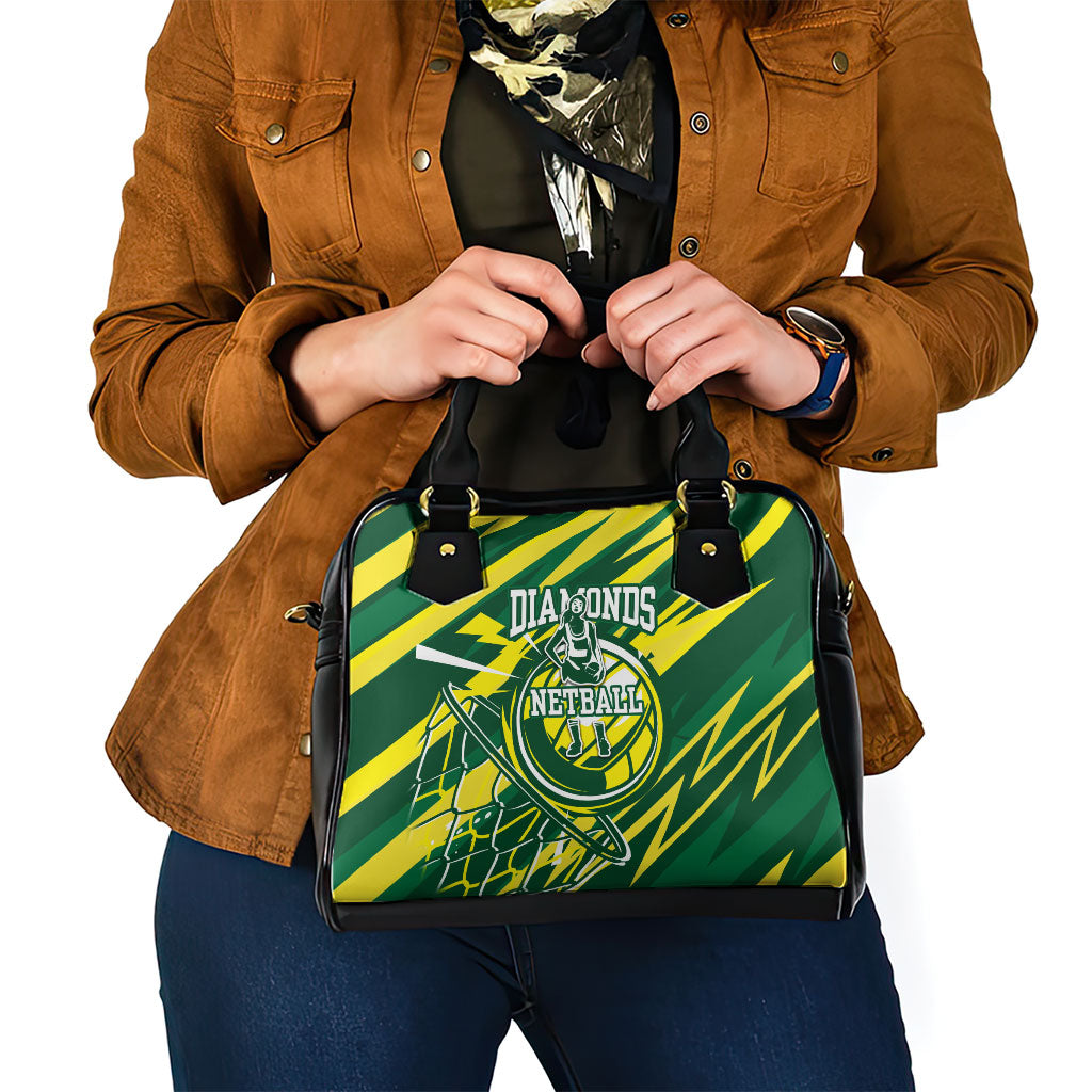 Australian Diamonds Netball Shoulder Handbag Sharp Abstract Slash Pattern With Netball Graphic Art