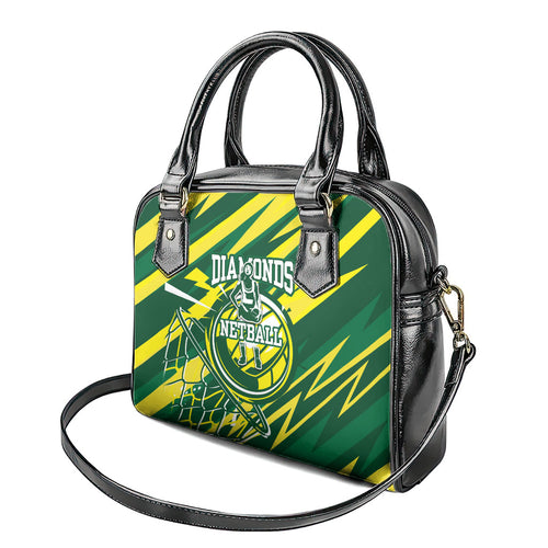 Australian Diamonds Netball Shoulder Handbag Sharp Abstract Slash Pattern With Netball Graphic Art