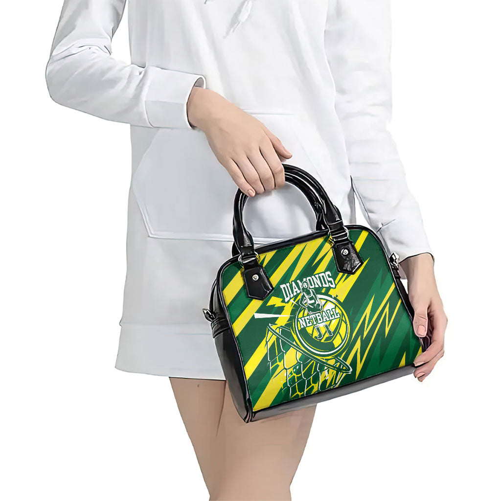 Australian Diamonds Netball Shoulder Handbag Sharp Abstract Slash Pattern With Netball Graphic Art