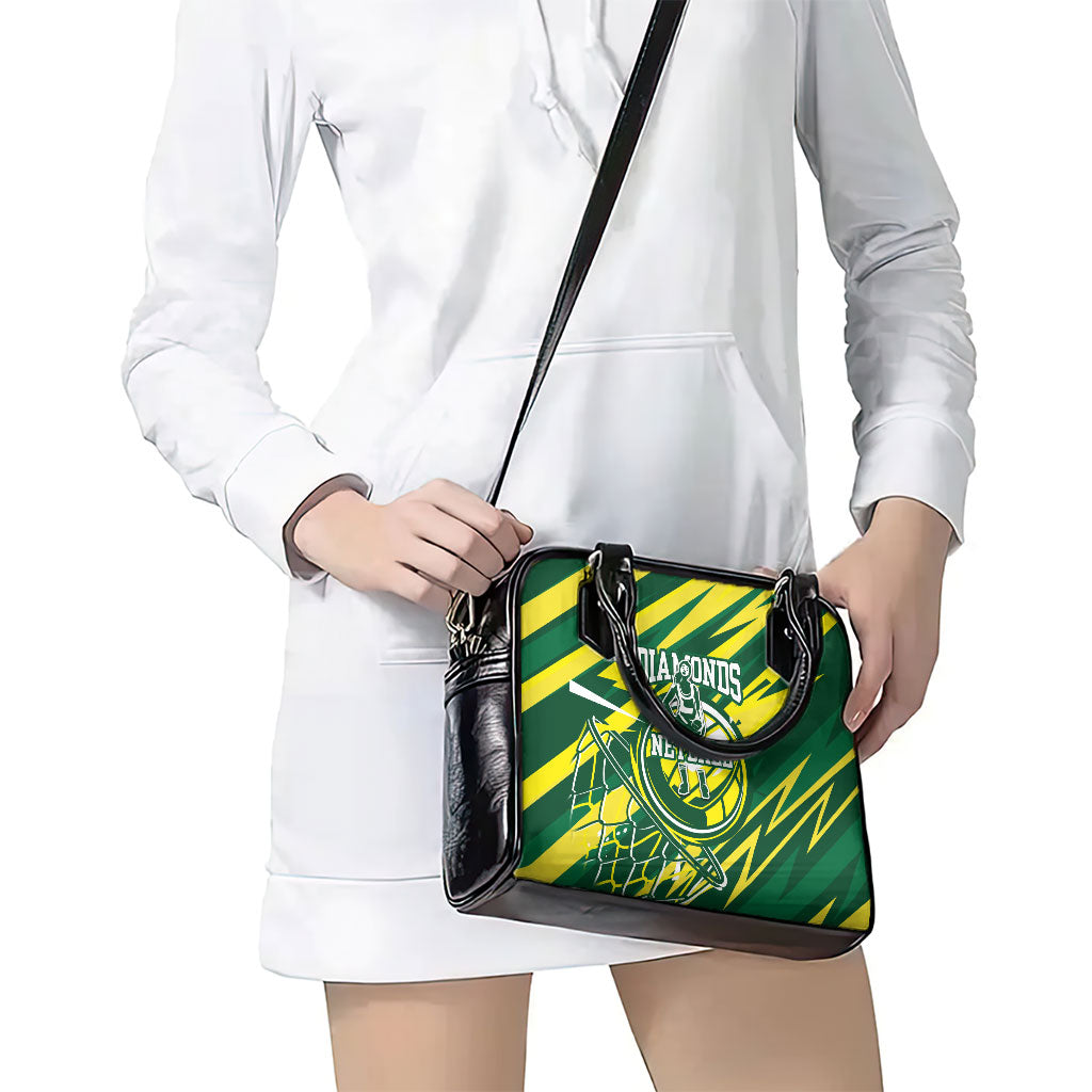 Australian Diamonds Netball Shoulder Handbag Sharp Abstract Slash Pattern With Netball Graphic Art