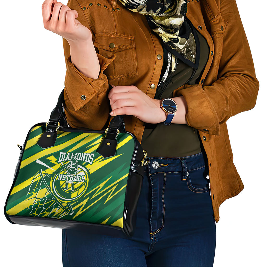 Australian Diamonds Netball Shoulder Handbag Sharp Abstract Slash Pattern With Netball Graphic Art