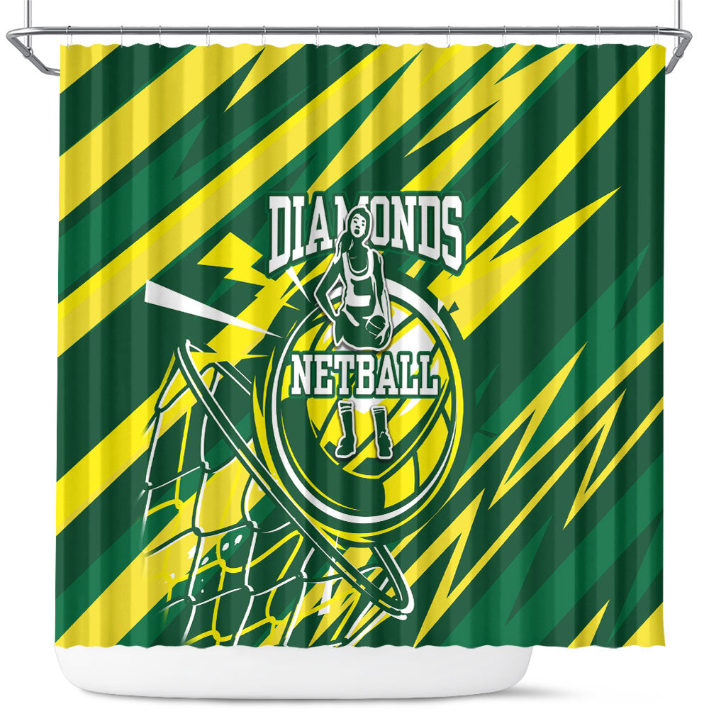 Australian Diamonds Netball Shower Curtain Sharp Abstract Slash Pattern With Netball Graphic Art