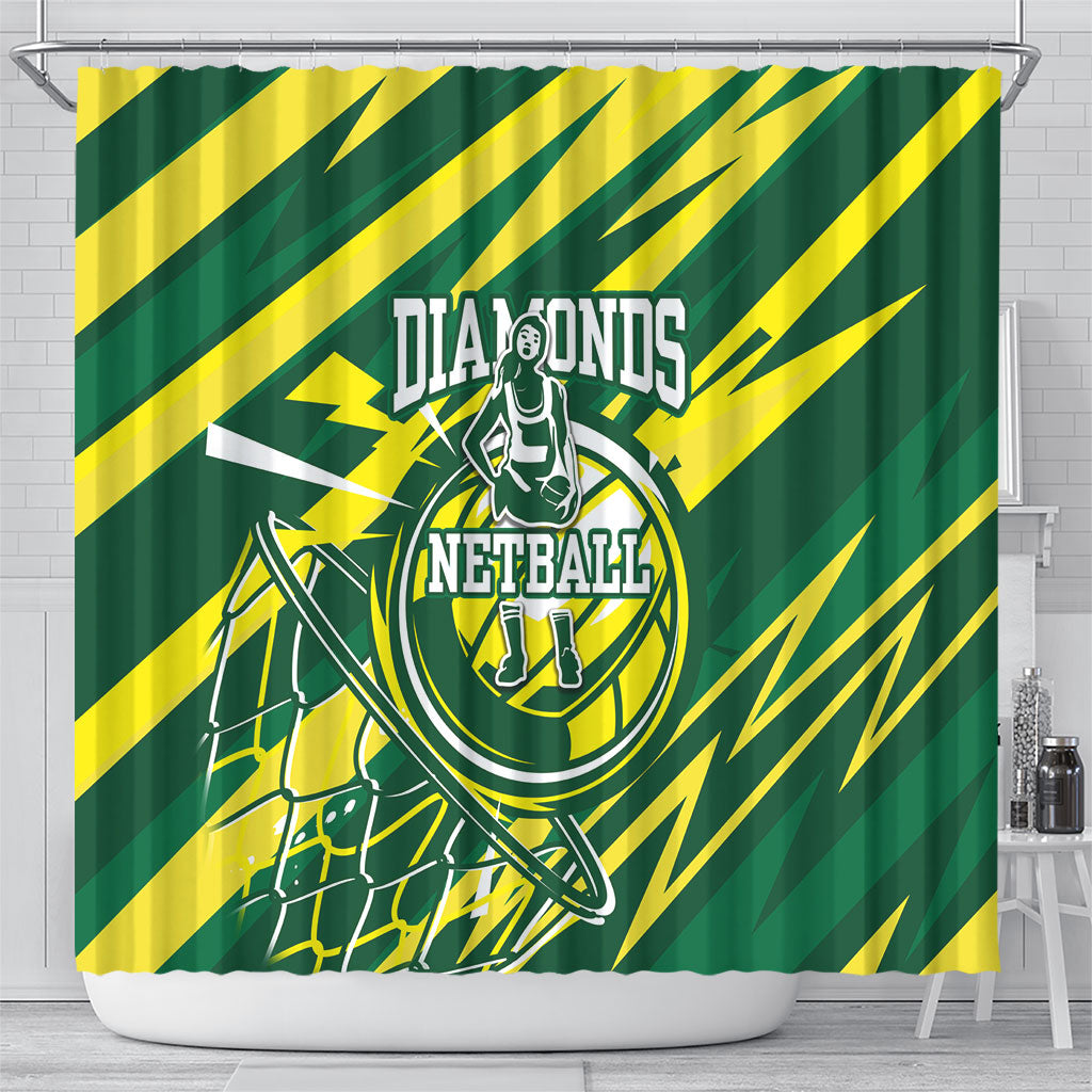 Australian Diamonds Netball Shower Curtain Sharp Abstract Slash Pattern With Netball Graphic Art