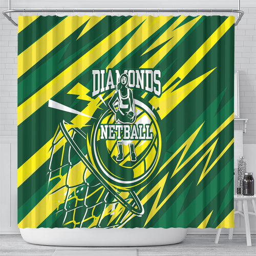 Australian Diamonds Netball Shower Curtain Sharp Abstract Slash Pattern With Netball Graphic Art