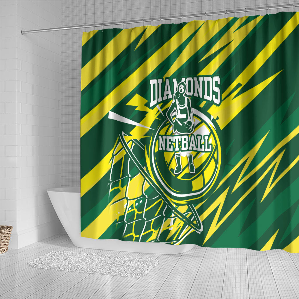 Australian Diamonds Netball Shower Curtain Sharp Abstract Slash Pattern With Netball Graphic Art