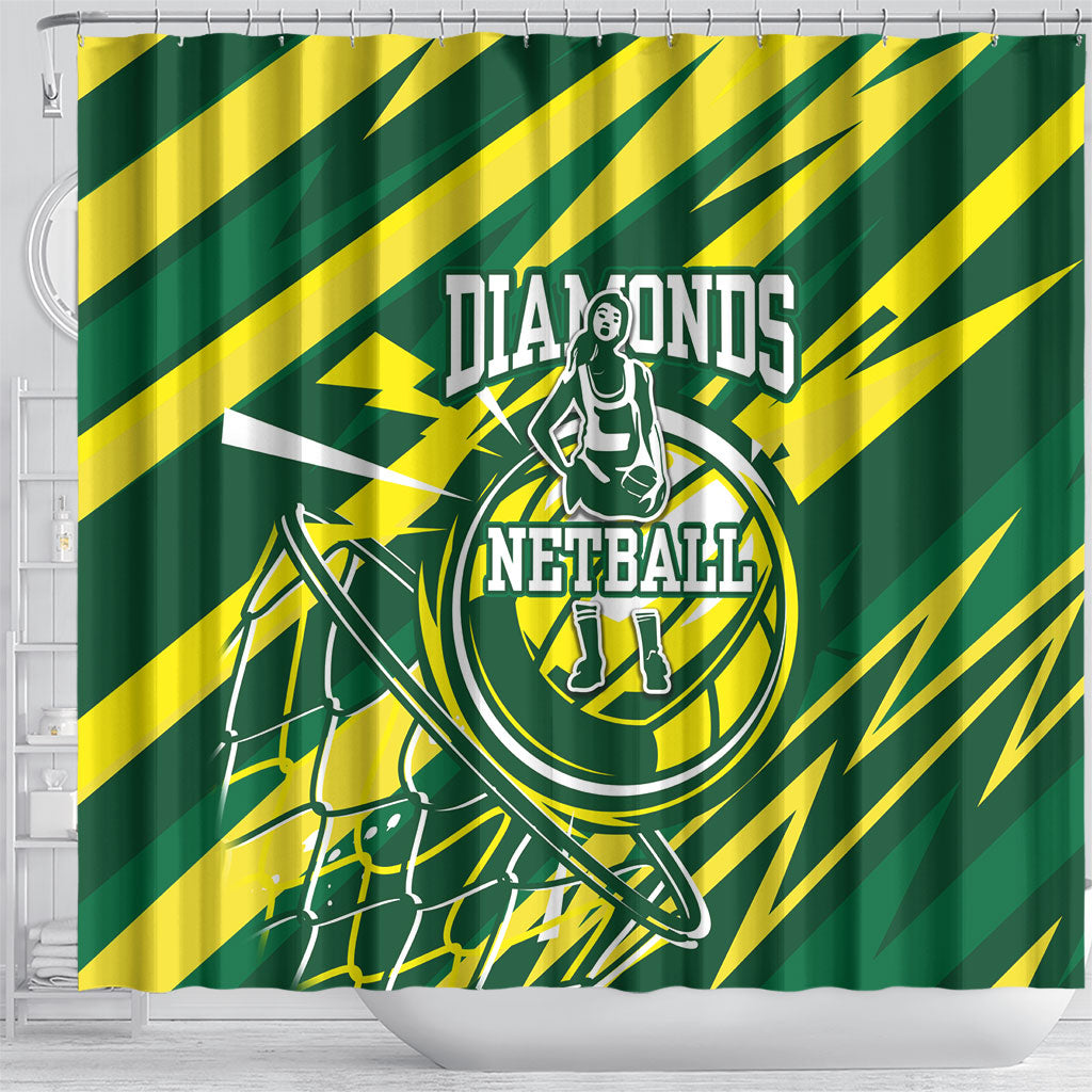 Australian Diamonds Netball Shower Curtain Sharp Abstract Slash Pattern With Netball Graphic Art