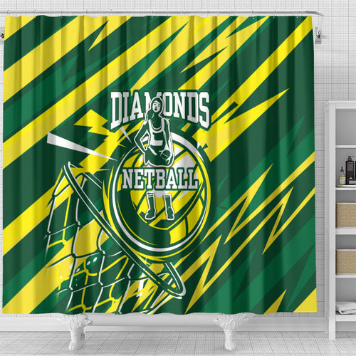 Australian Diamonds Netball Shower Curtain Sharp Abstract Slash Pattern With Netball Graphic Art