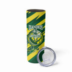 Australian Diamonds Netball Skinny Tumbler Sharp Abstract Slash Pattern With Netball Graphic Art