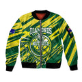 Australian Diamonds Netball Sleeve Zip Bomber Jacket Sharp Abstract Slash Pattern With Netball Graphic Art