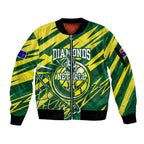 Australian Diamonds Netball Sleeve Zip Bomber Jacket Sharp Abstract Slash Pattern With Netball Graphic Art
