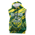 Australian Diamonds Netball Sleeveless Hoodie Sharp Abstract Slash Pattern With Netball Graphic Art