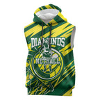 Australian Diamonds Netball Sleeveless Hoodie Sharp Abstract Slash Pattern With Netball Graphic Art