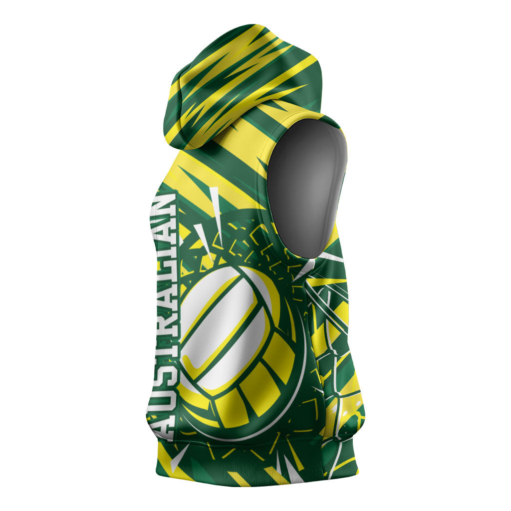 Australian Diamonds Netball Sleeveless Hoodie Sharp Abstract Slash Pattern With Netball Graphic Art