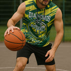 Australian Diamonds Netball Sleeveless Hoodie Sharp Abstract Slash Pattern With Netball Graphic Art