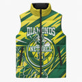 Australian Diamonds Netball Sleeveless Puffer Jacket Sharp Abstract Slash Pattern With Netball Graphic Art