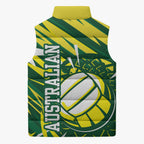 Australian Diamonds Netball Sleeveless Puffer Jacket Sharp Abstract Slash Pattern With Netball Graphic Art
