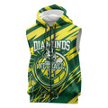 Australian Diamonds Netball Sleeveless Zip Hoodie Sharp Abstract Slash Pattern With Netball Graphic Art