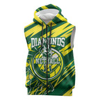 Australian Diamonds Netball Sleeveless Zip Hoodie Sharp Abstract Slash Pattern With Netball Graphic Art