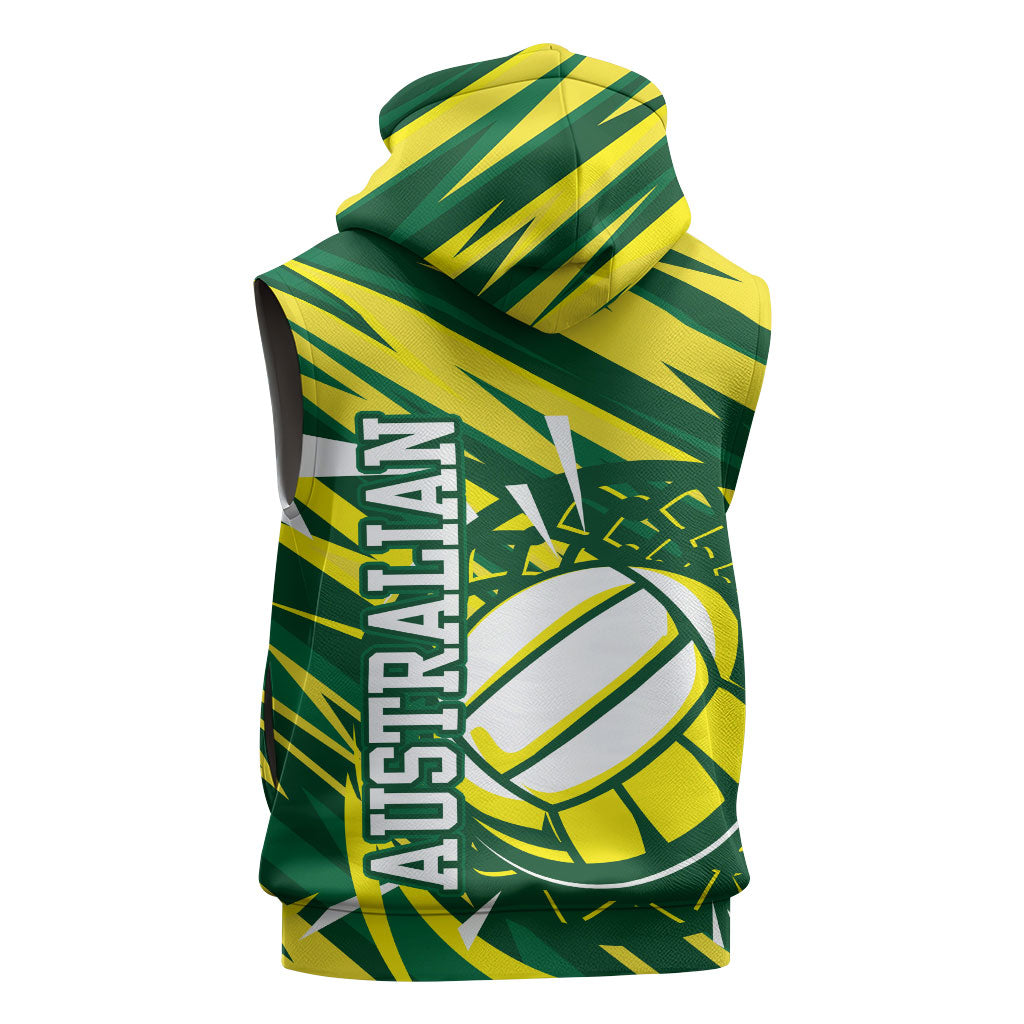 Australian Diamonds Netball Sleeveless Zip Hoodie Sharp Abstract Slash Pattern With Netball Graphic Art
