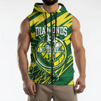 Australian Diamonds Netball Sleeveless Zip Hoodie Sharp Abstract Slash Pattern With Netball Graphic Art
