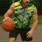 Australian Diamonds Netball Sleeveless Zip Hoodie Sharp Abstract Slash Pattern With Netball Graphic Art