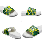Australian Diamonds Netball Slide Sandals Sharp Abstract Slash Pattern With Netball Graphic Art