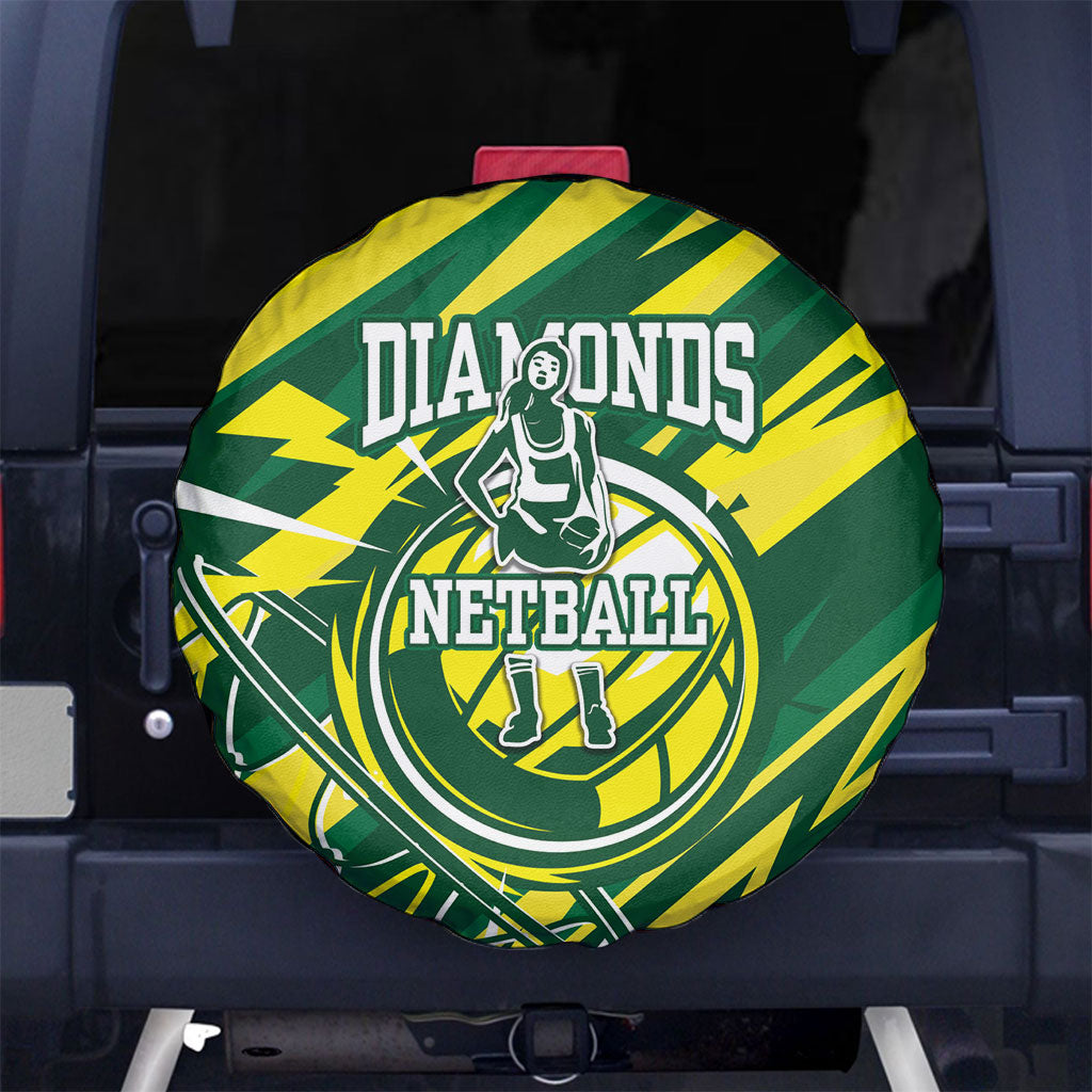 Australian Diamonds Netball Spare Tire Cover Sharp Abstract Slash Pattern With Netball Graphic Art