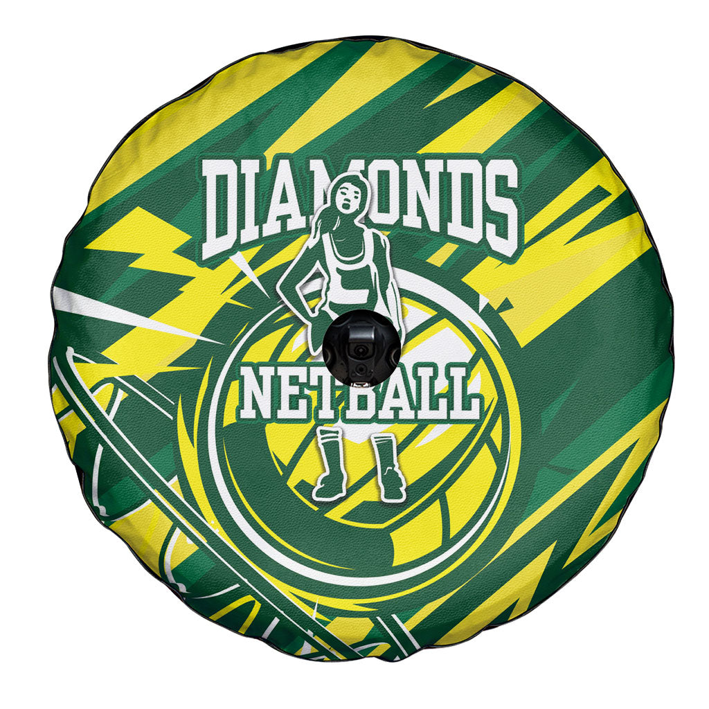 Australian Diamonds Netball Spare Tire Cover Sharp Abstract Slash Pattern With Netball Graphic Art