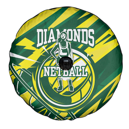 Australian Diamonds Netball Spare Tire Cover Sharp Abstract Slash Pattern With Netball Graphic Art