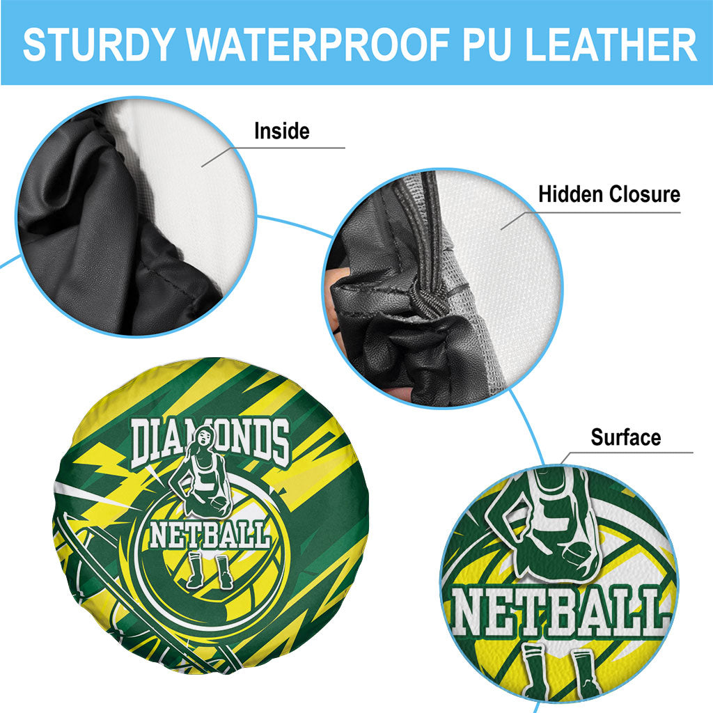 Australian Diamonds Netball Spare Tire Cover Sharp Abstract Slash Pattern With Netball Graphic Art
