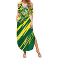 Australian Diamonds Netball Summer Maxi Dress Sharp Abstract Slash Pattern With Netball Graphic Art