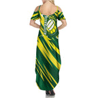 Australian Diamonds Netball Summer Maxi Dress Sharp Abstract Slash Pattern With Netball Graphic Art