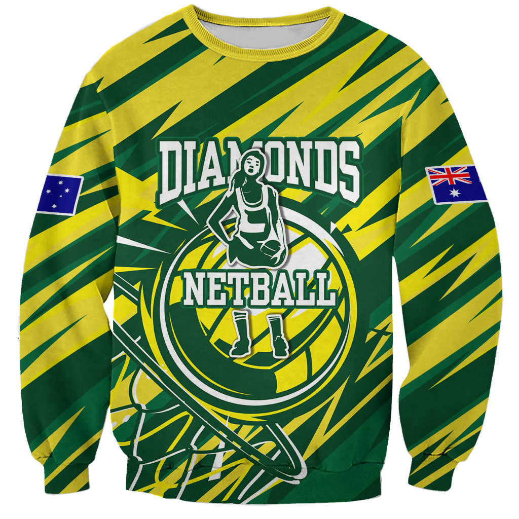 Australian Diamonds Netball Sweatshirt Sharp Abstract Slash Pattern With Netball Graphic Art