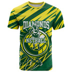 Australian Diamonds Netball T Shirt Sharp Abstract Slash Pattern With Netball Graphic Art